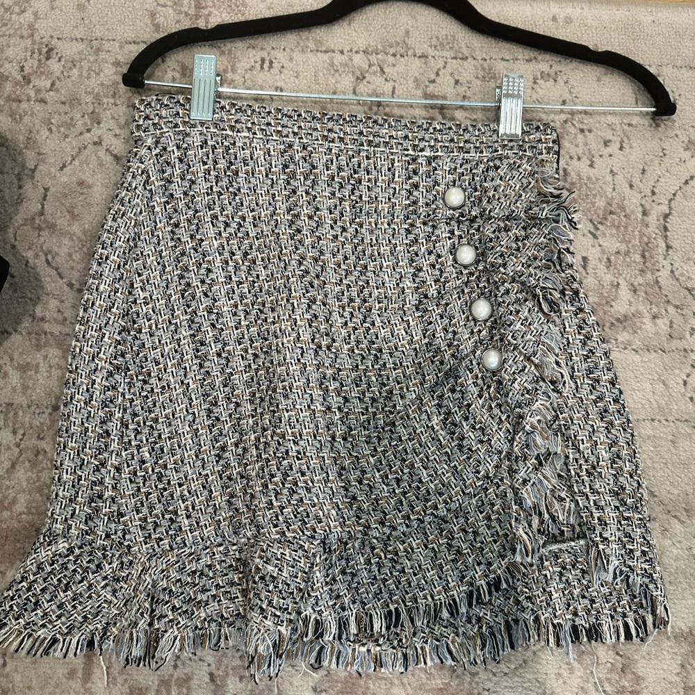Zara Black, White, & Blue Tweed Mini Skirt